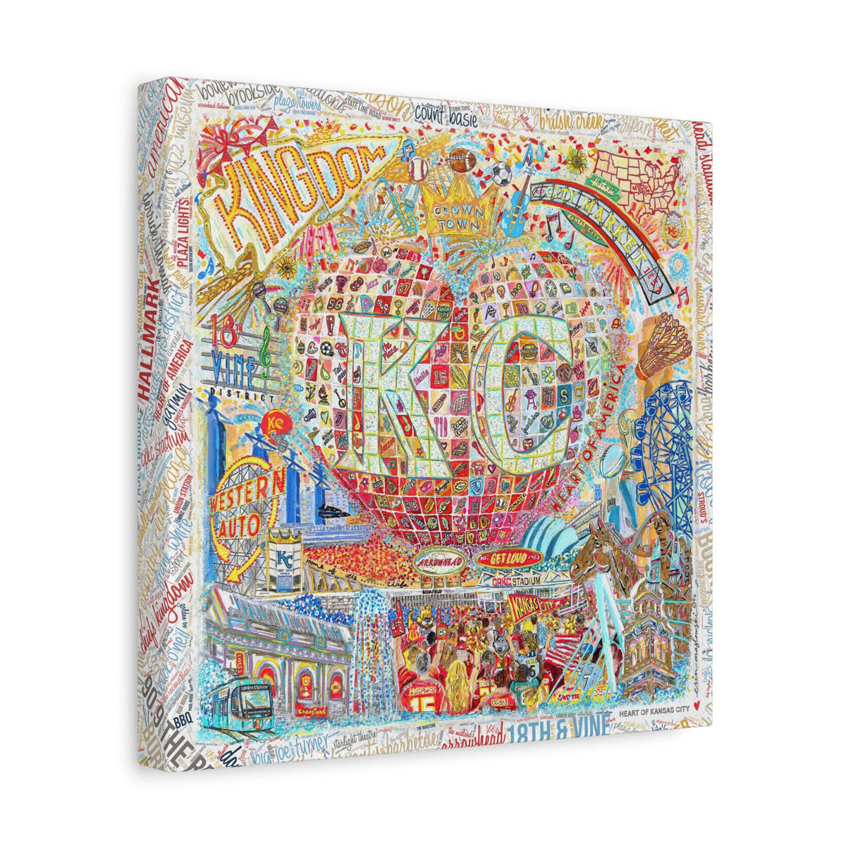 Heart of Kansas City Art: KC Landmarks, Chiefs, Crown Town Canvas Print