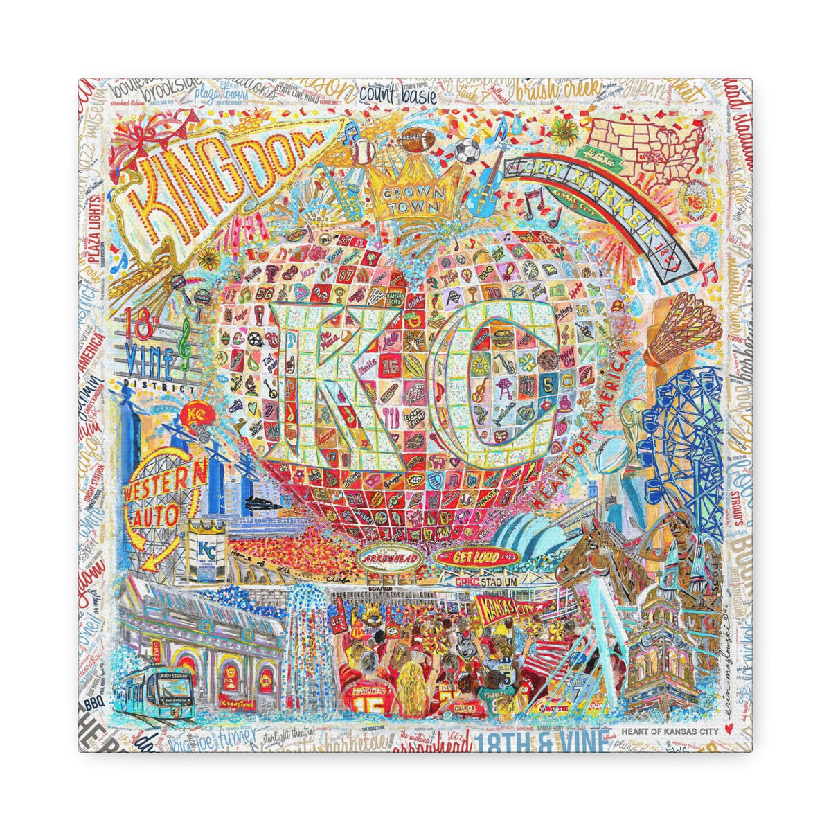 Heart of Kansas City Art: KC Landmarks, Chiefs, Crown Town Canvas Print