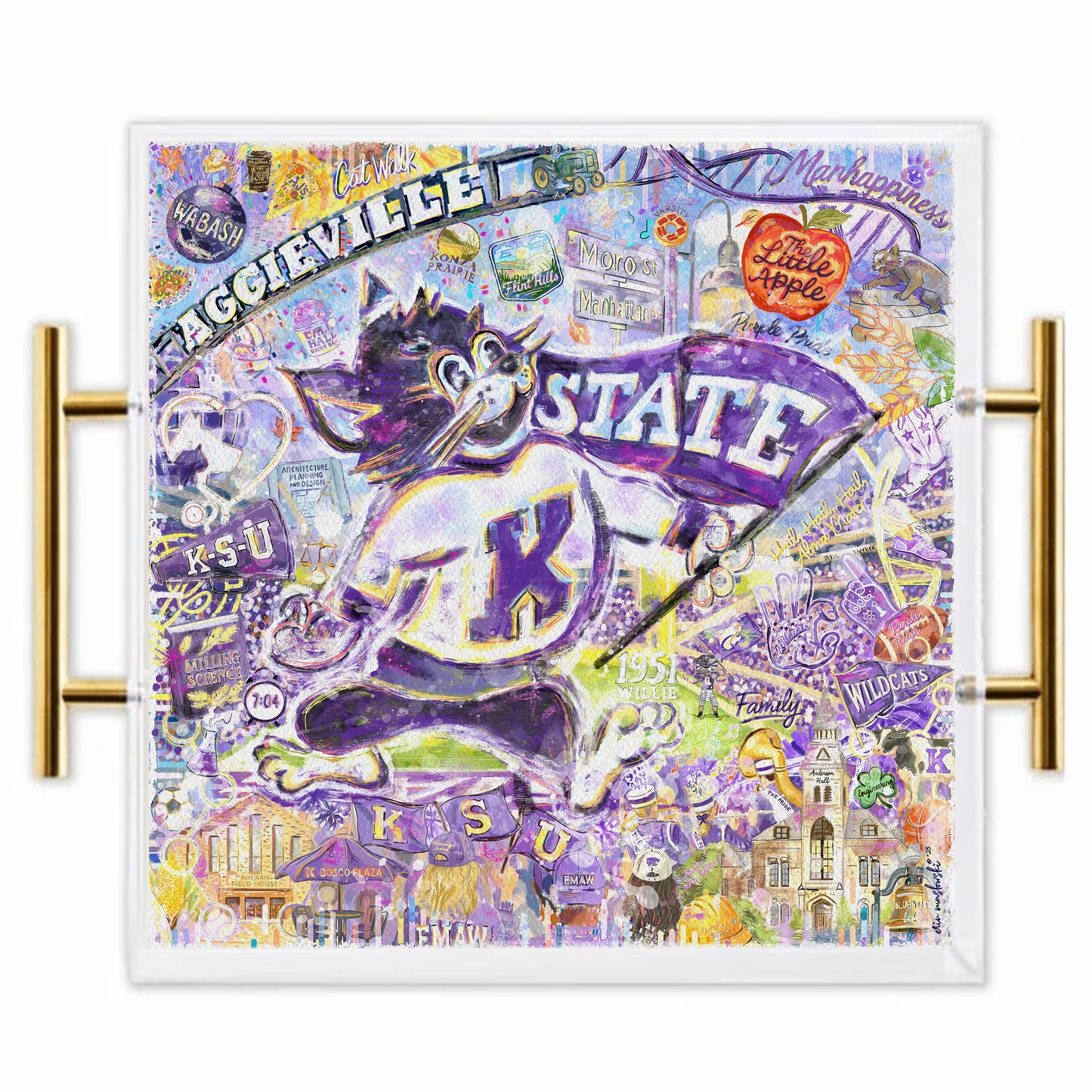 Kansas State Willie the Wildcat Acrylic Tray | Double-Sided Art Insert