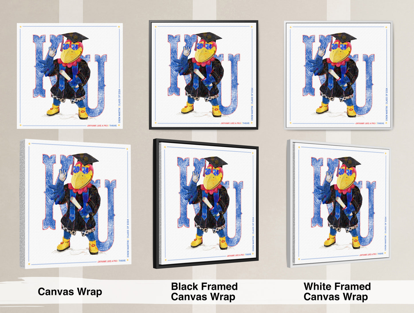 KU Personalized Jayhawk Wall Art: Graduation Canvas Print