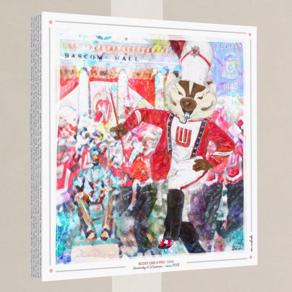 UW Bucky Badger Drum Major Art: Wisconsin Band Lead Bascom Hall Parade Canvas Print