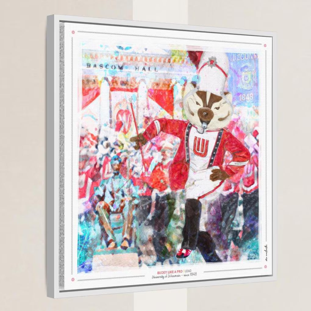 UW Bucky Badger Drum Major Art: Wisconsin Band Lead Bascom Hall Parade Canvas Print