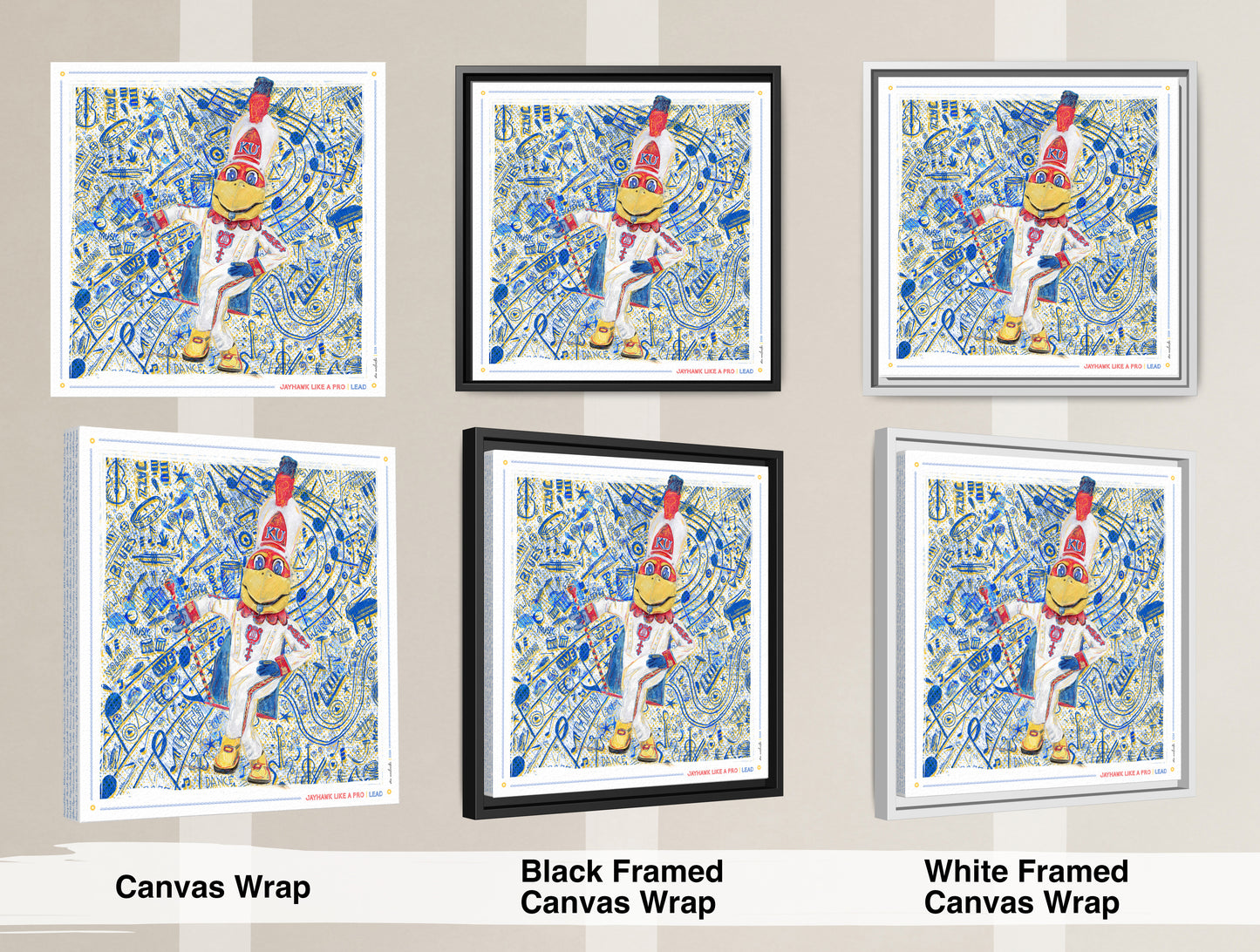 KU Jayhawk Lead Art: University of Kansas Drum Major Sketches Canvas Print