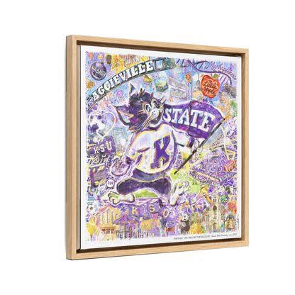 Kansas State 1951 Willie the Wildcat - Bill Snyder Family Stadium in a light oak float frame