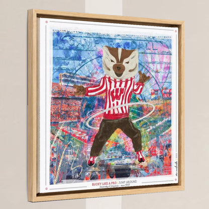 UW Bucky Badger Art: Camp Randall, Wisconsin Football Canvas Print in a light oak float frame