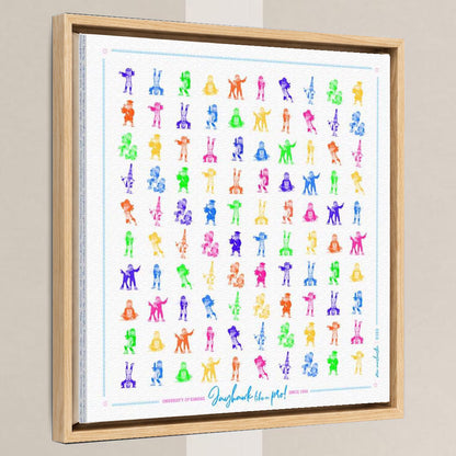 KU Jayhawk Pattern Art: Kansas Bright Canvas Print in a light oak float frame