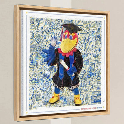 KU Jayhawk Thrive Art: University of Kansas Graduation Sketches Canvas Print in a light oak float frame