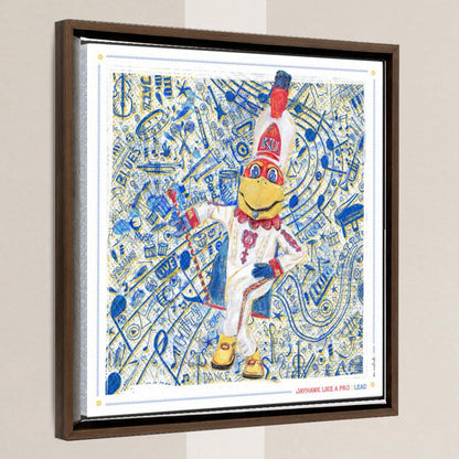 KU Jayhawk Lead Art: University of Kansas Drum Major Sketches Canvas Print in a walnut float frame