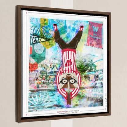 UW Bucky Badge Go with the Flow Art: University of Wisconsin Union Terrace Canvas Print in a walnut float frame