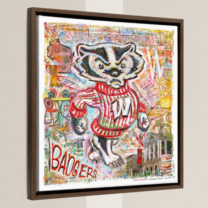 UW Bucky Badger Campus Art: Wisconsin Camp Randall Canvas Print in a walnut float frame