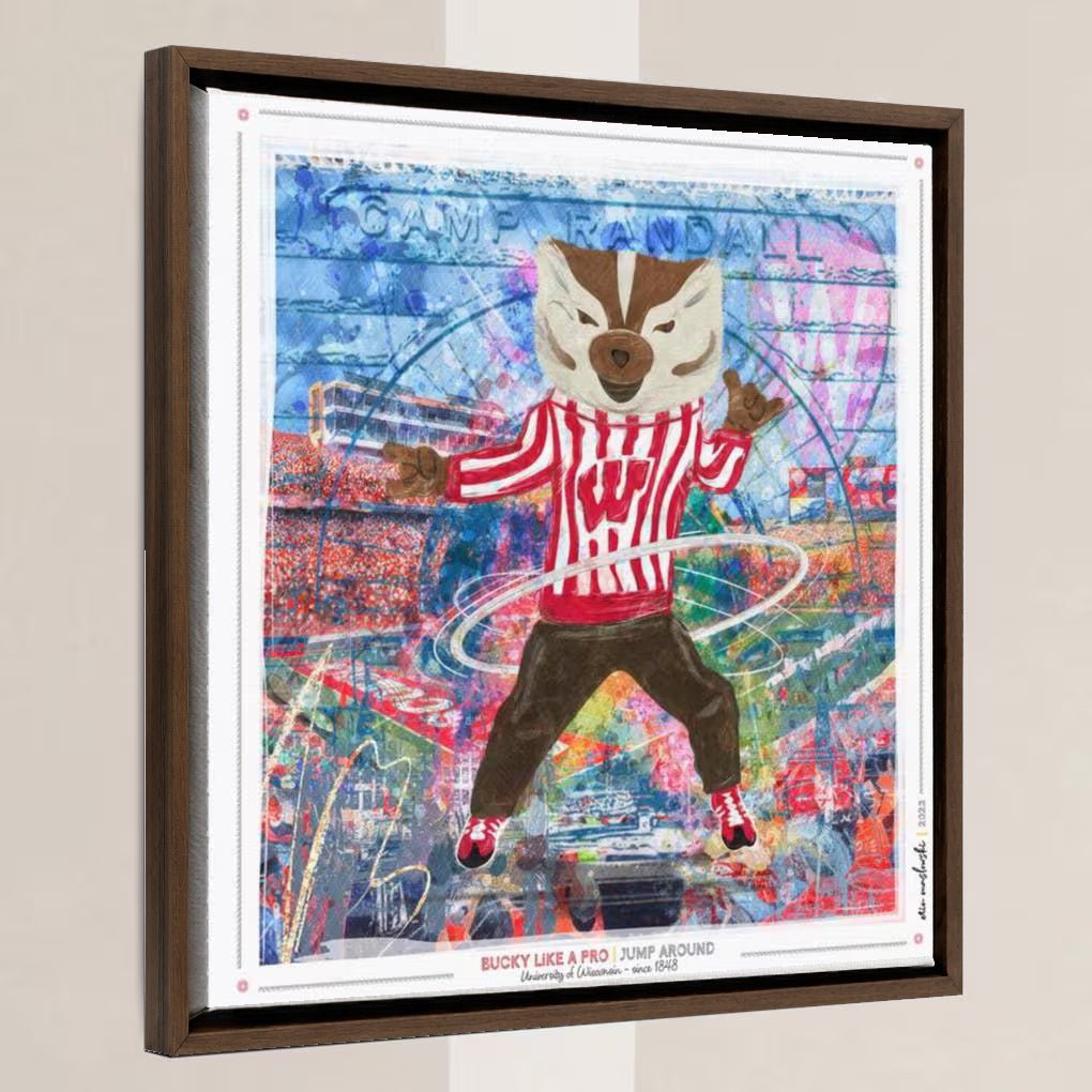 UW Bucky Badger Art: Camp Randall, Wisconsin Football Canvas Print in a walnut float frame