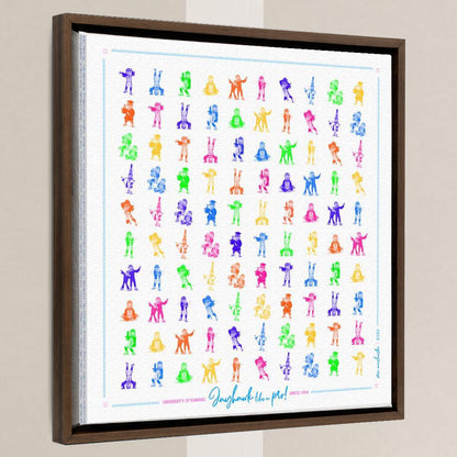 KU Jayhawk Pattern Art: Kansas Bright Canvas Print in a walnut float frame