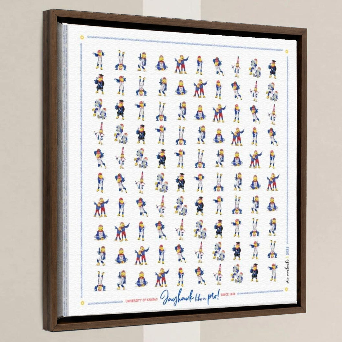 KU Kansas Jayhawks Pattern Art: KU Gift, Graduation Canvas in a walnut float frame