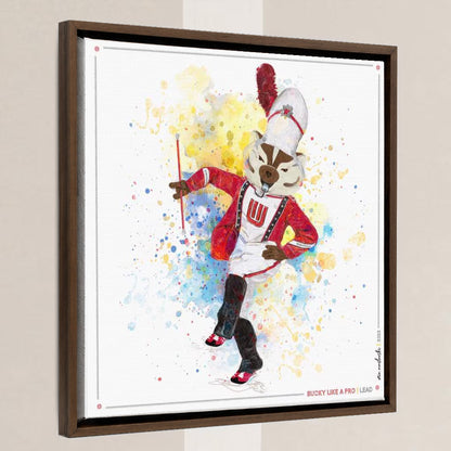 UW Bucky Badger Drum Major Art: Wisconsin Lead Canvas Print in a walnut float frame