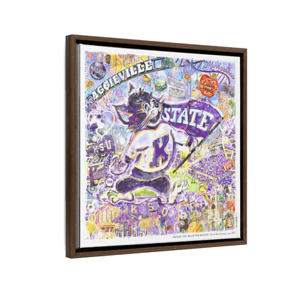 Kansas State 1951 Willie the Wildcat - Bill Snyder Family Stadium in a walnut float frame