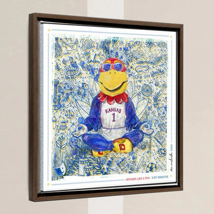 KU Jayhawk Just Breathe Art: University of Kansas Sketches Canvas Print in a walnut float frame