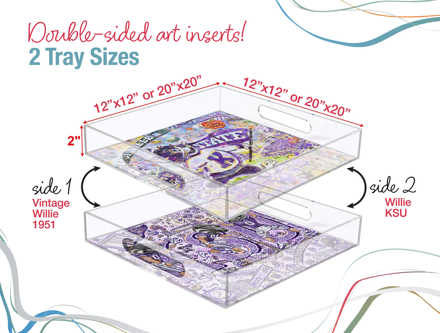 Kansas State Willie the Wildcat Acrylic Tray | Double-Sided Art Insert