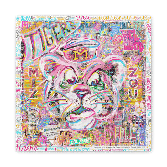MU Vintage Mizzou Tiger Art: Faurot Field Missouri Canvas Print | Preppy Color Palette