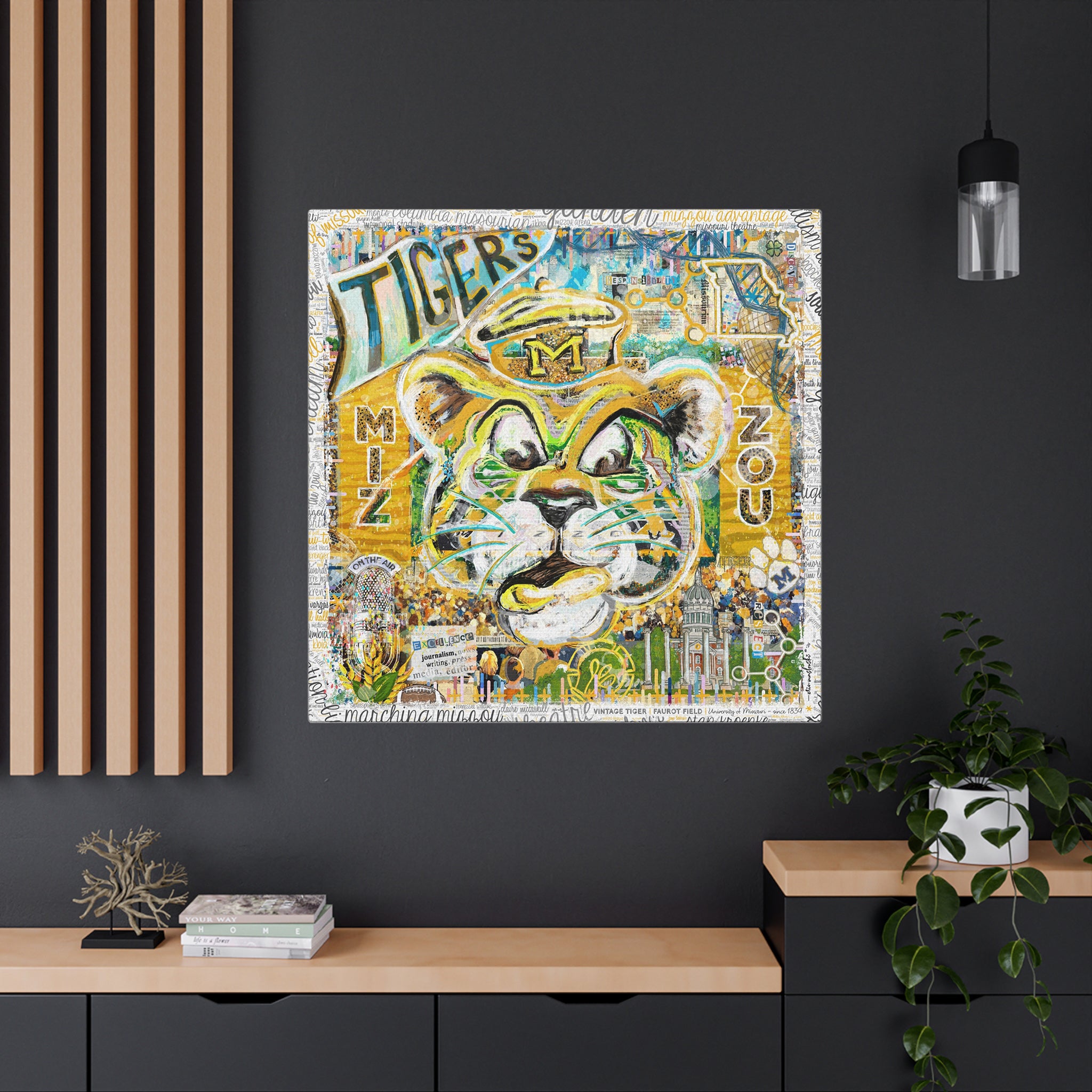 MU Vintage Mizzou Truman Tiger Art: Faurot Field Missouri Canvas