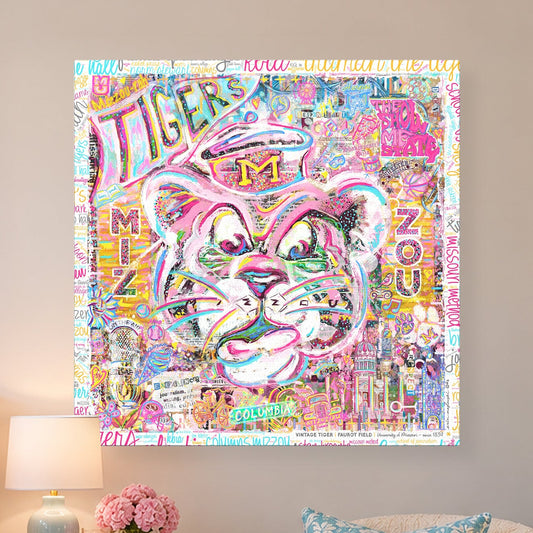 MU Vintage Mizzou Tiger Art: Faurot Field Missouri Canvas Print | Preppy Color Palette