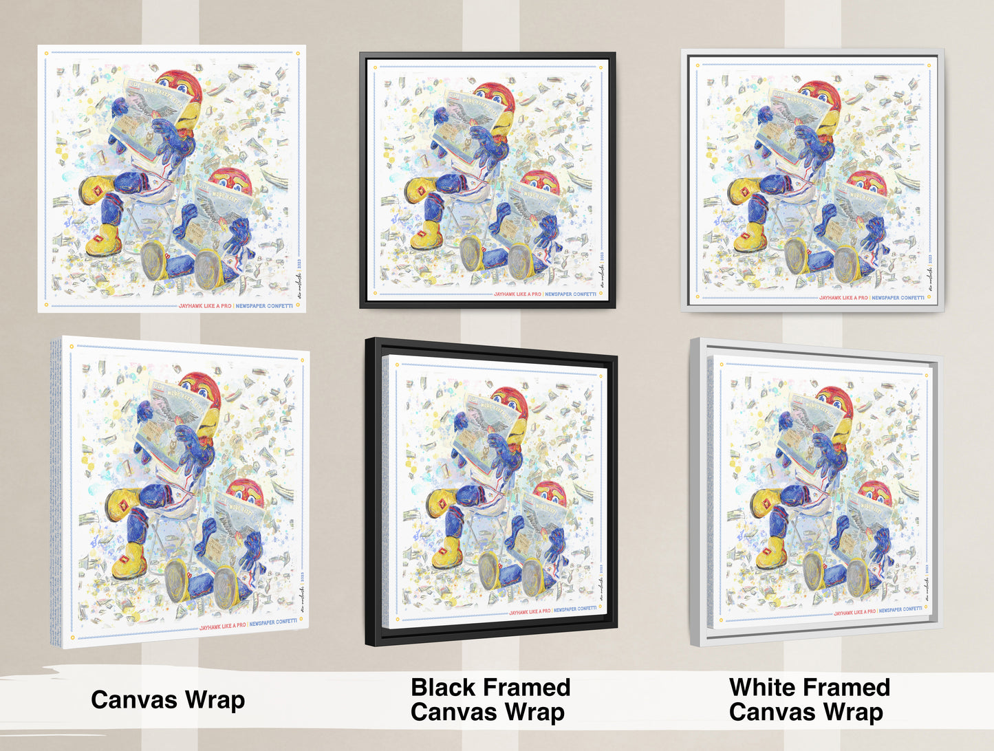 KU Jayhawk Newspaper Confetti Art: Kansas University Canvas Print