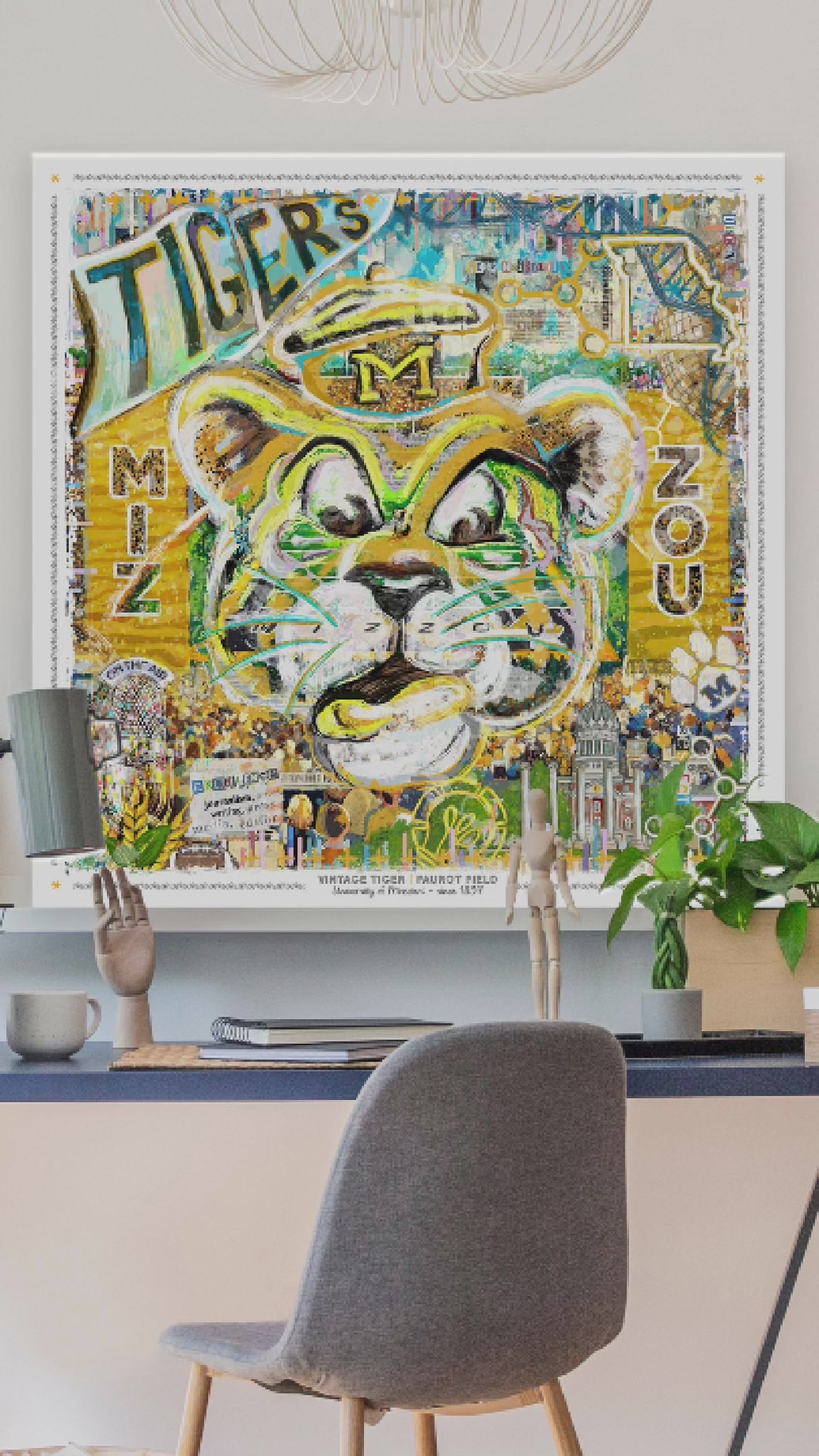 MU Vintage Mizzou Truman Tiger Art: Faurot Field Missouri Canvas