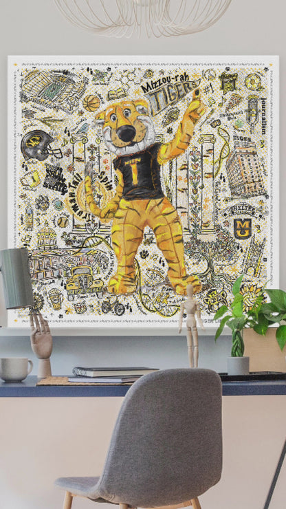 MU Mizzou Truman Tiger Tail Spin Line Art: University of Missouri Canvas Print