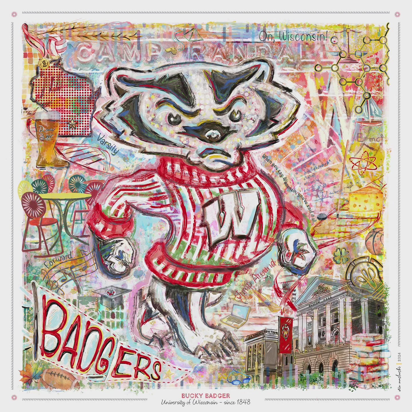 Bucky Badger Canvas Print | MaslowDesignCo Wisconsin Art