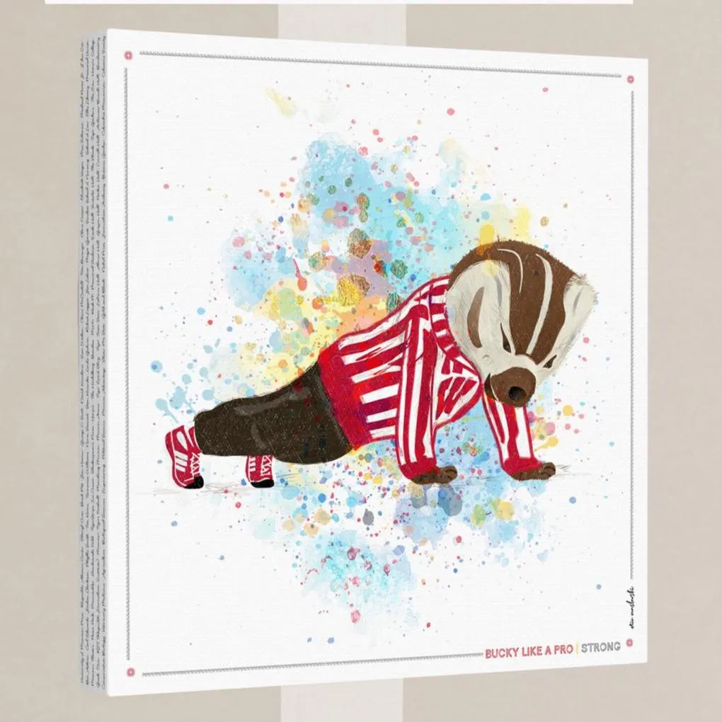 UW Bucky Badger Push-Ups Art: University of Wisconsin Strong Splatter Canvas Print
