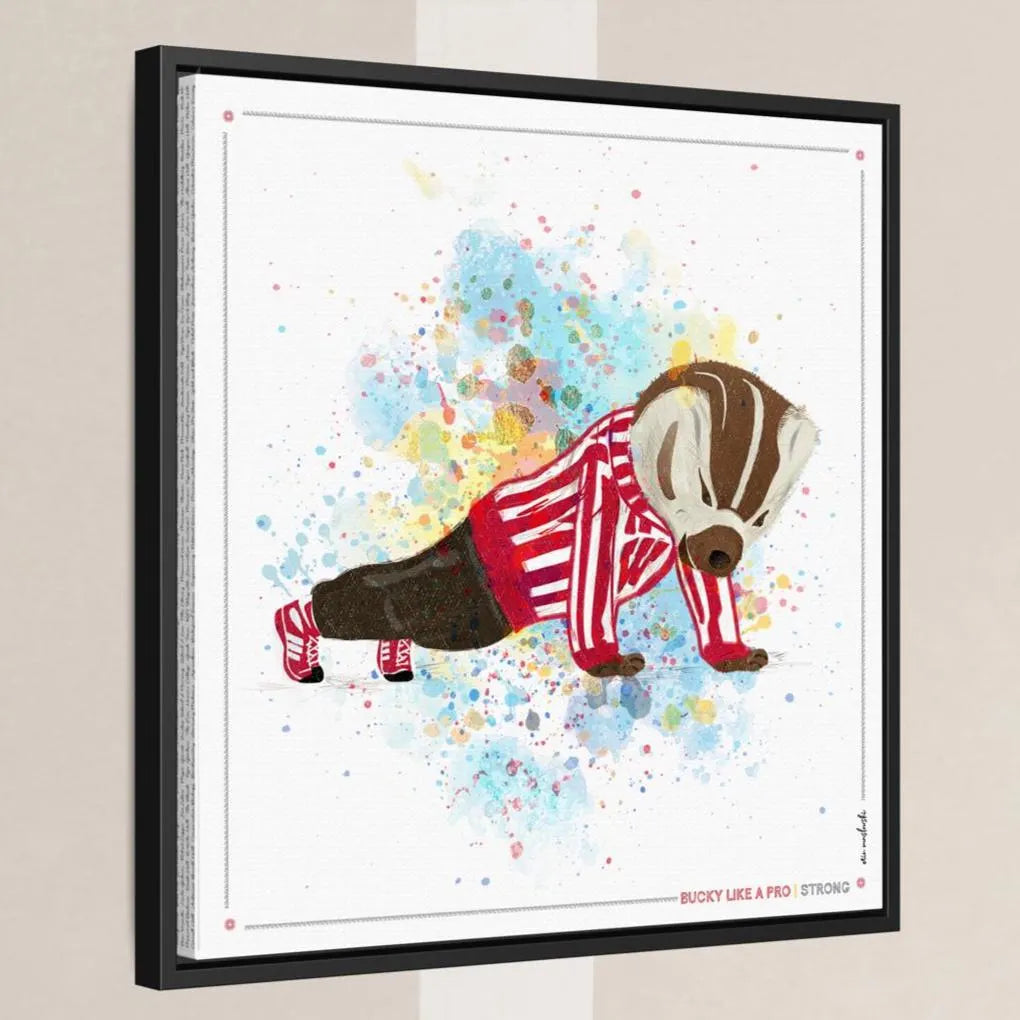 UW Bucky Badger Push-Ups Art: University of Wisconsin Strong Splatter Canvas Print