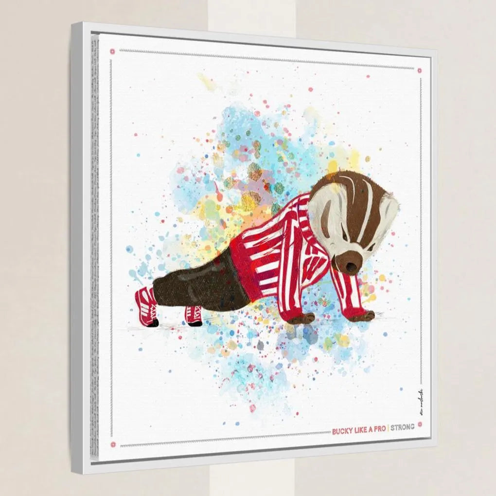 UW Bucky Badger Push-Ups Art: University of Wisconsin Strong Splatter Canvas Print