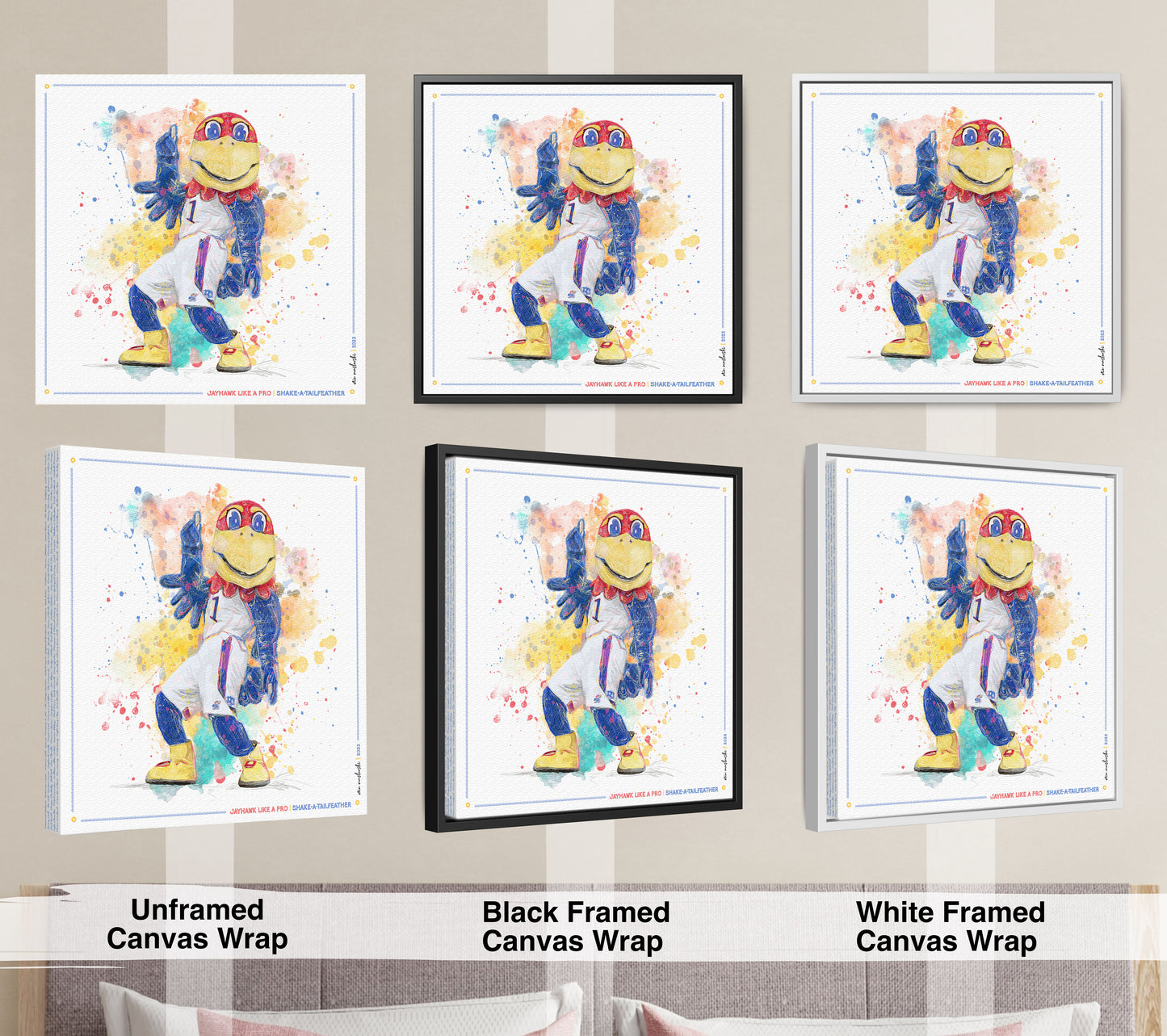 KU Jayhawk Shake-a-Tailfeather Art: University of Kansas Dance Splatter Canvas Print