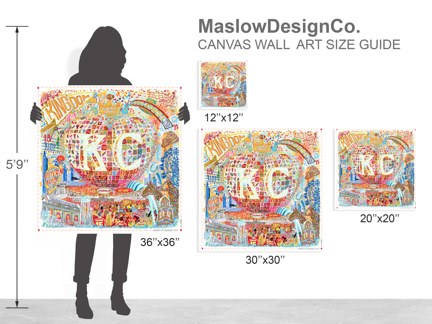 Heart of Kansas City Art: KC Landmarks, Chiefs, Crown Town Canvas Print