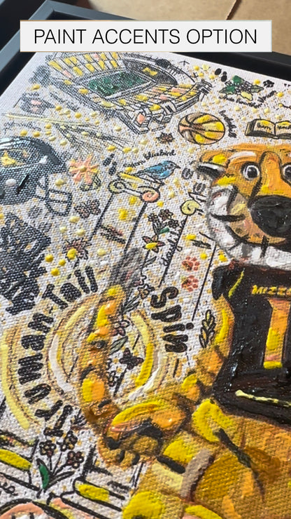 MU Mizzou Truman Tiger Tail Spin Line Art: University of Missouri Canvas Print