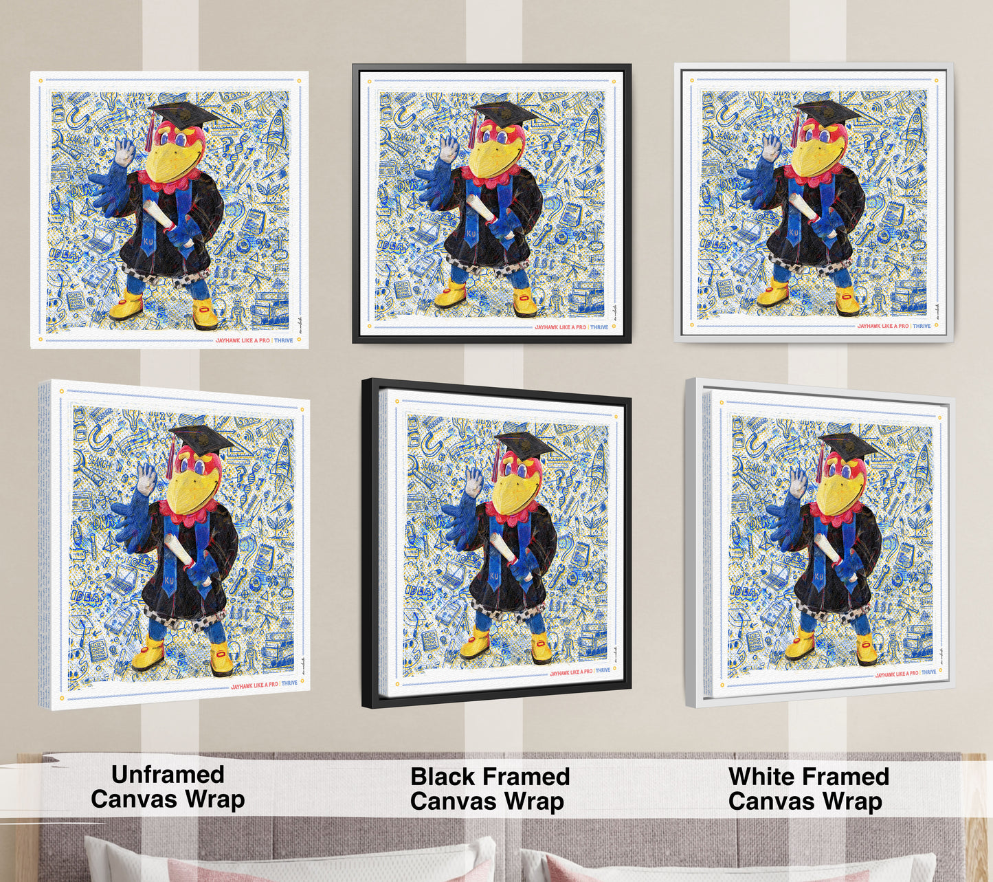 KU Jayhawk Thrive Art: University of Kansas Graduation Sketches Canvas Print