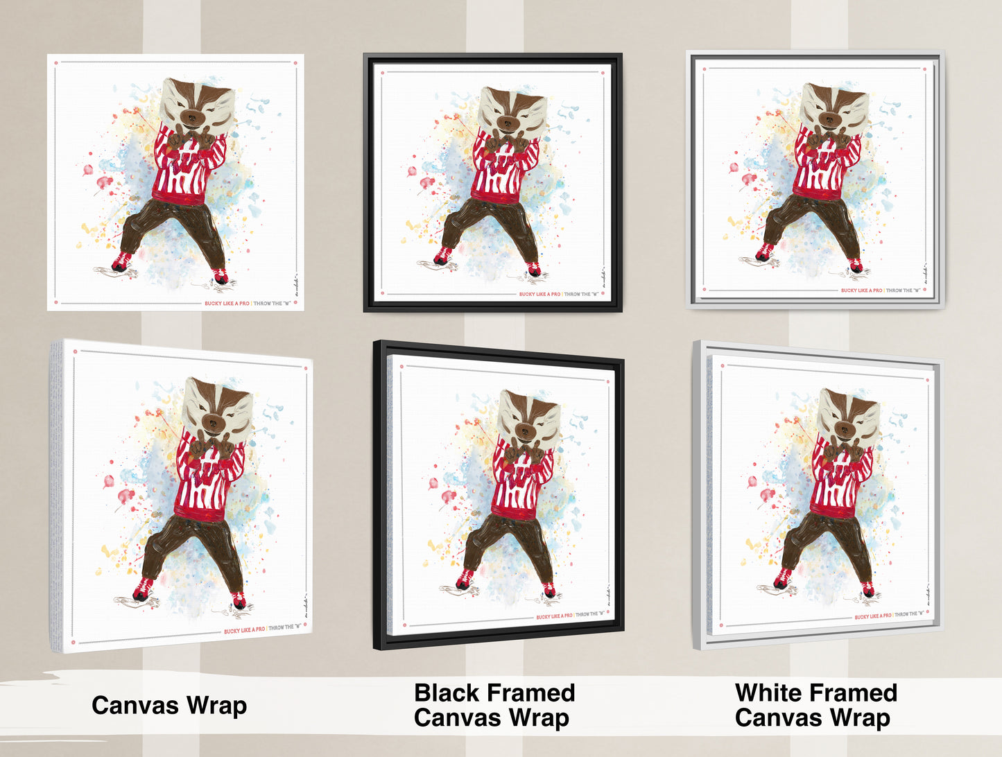 UW Bucky Badger Throw the W Art: University of Wisconsin Canvas Print