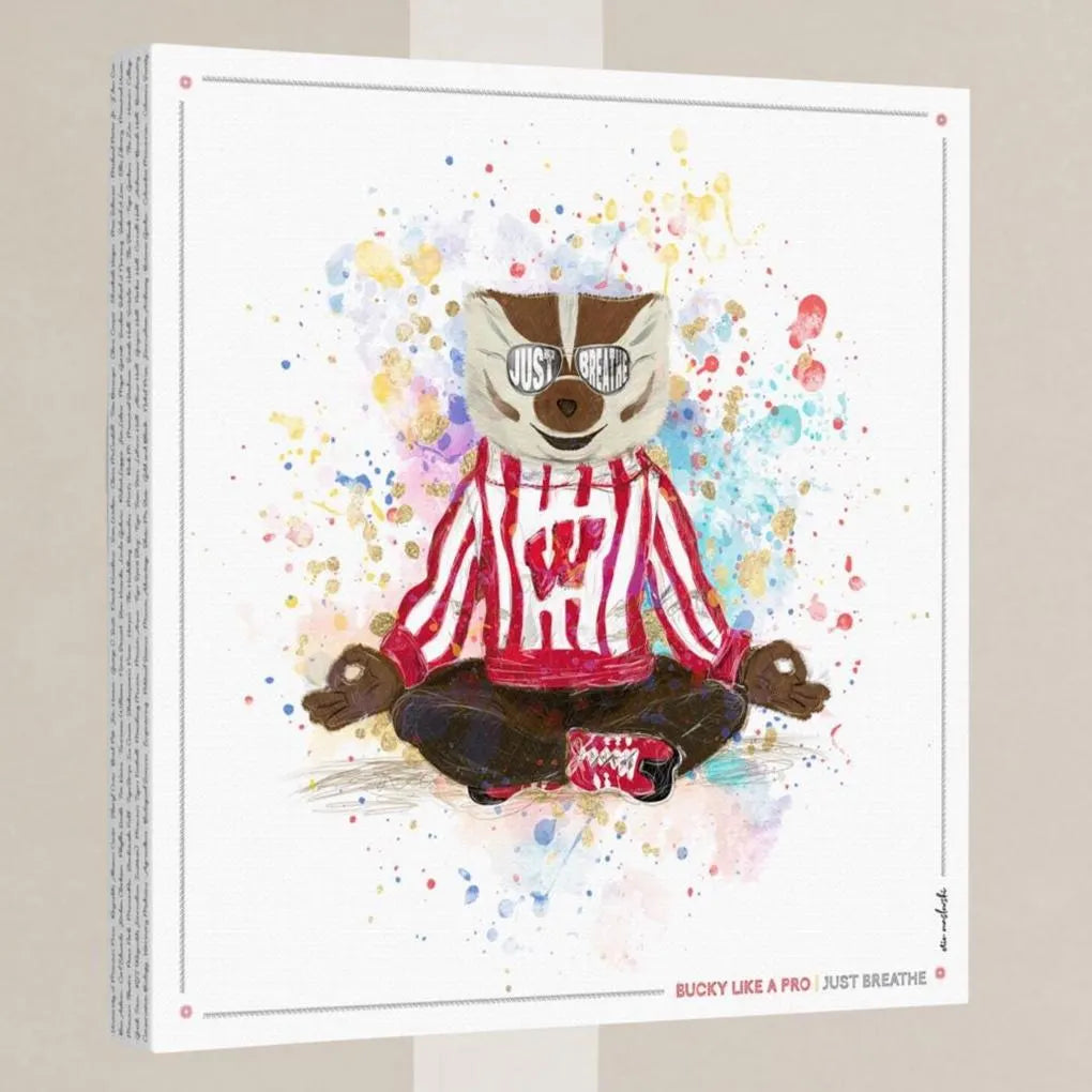 UW Bucky Badger Just Breathe Art: Wisconsin Splatter Paint Canvas Print