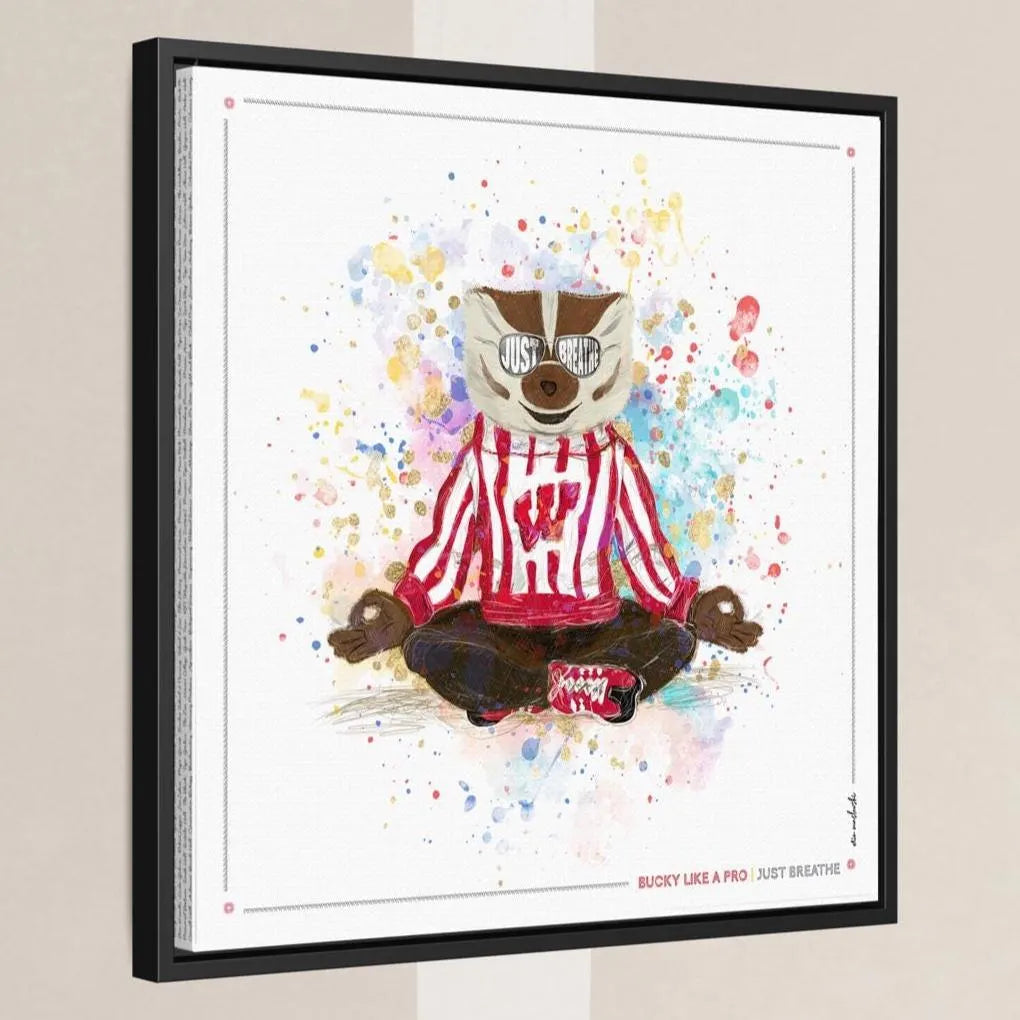 UW Bucky Badger Just Breathe Art: Wisconsin Splatter Paint Canvas Print