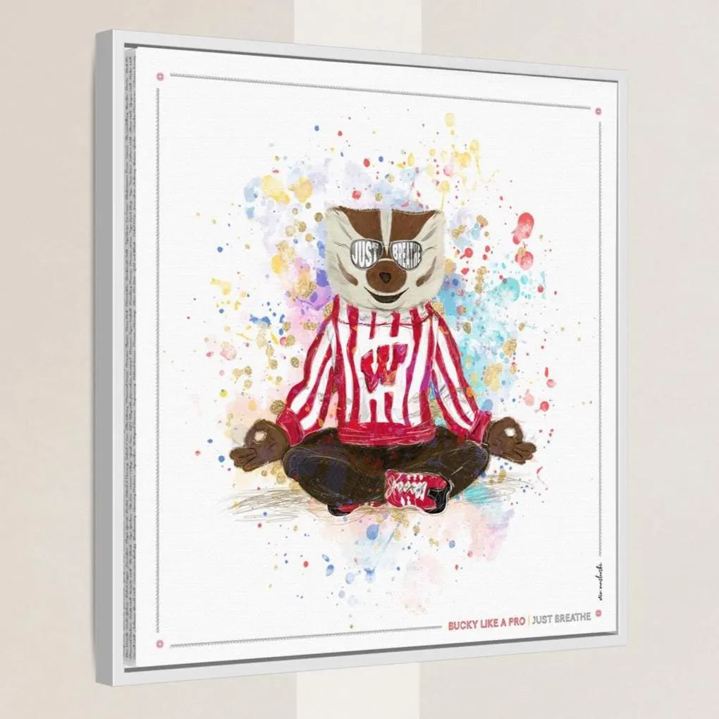 UW Bucky Badger Just Breathe Art: Wisconsin Splatter Paint Canvas Print