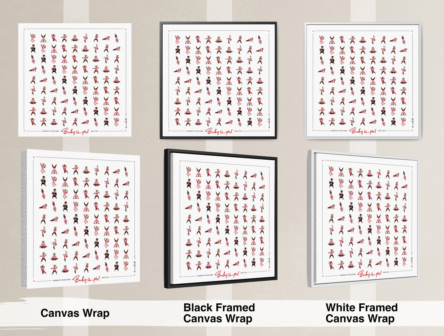 Bucky Badger Pattern Art: Wisconsin Mascot Moves Canvas Print