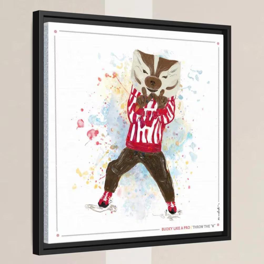 UW Bucky Badger Throw the W Art: University of Wisconsin Canvas Print