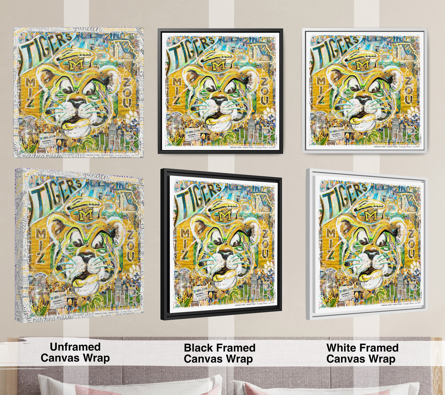 MU Vintage Mizzou Truman Tiger Art: Faurot Field Missouri Canvas Print