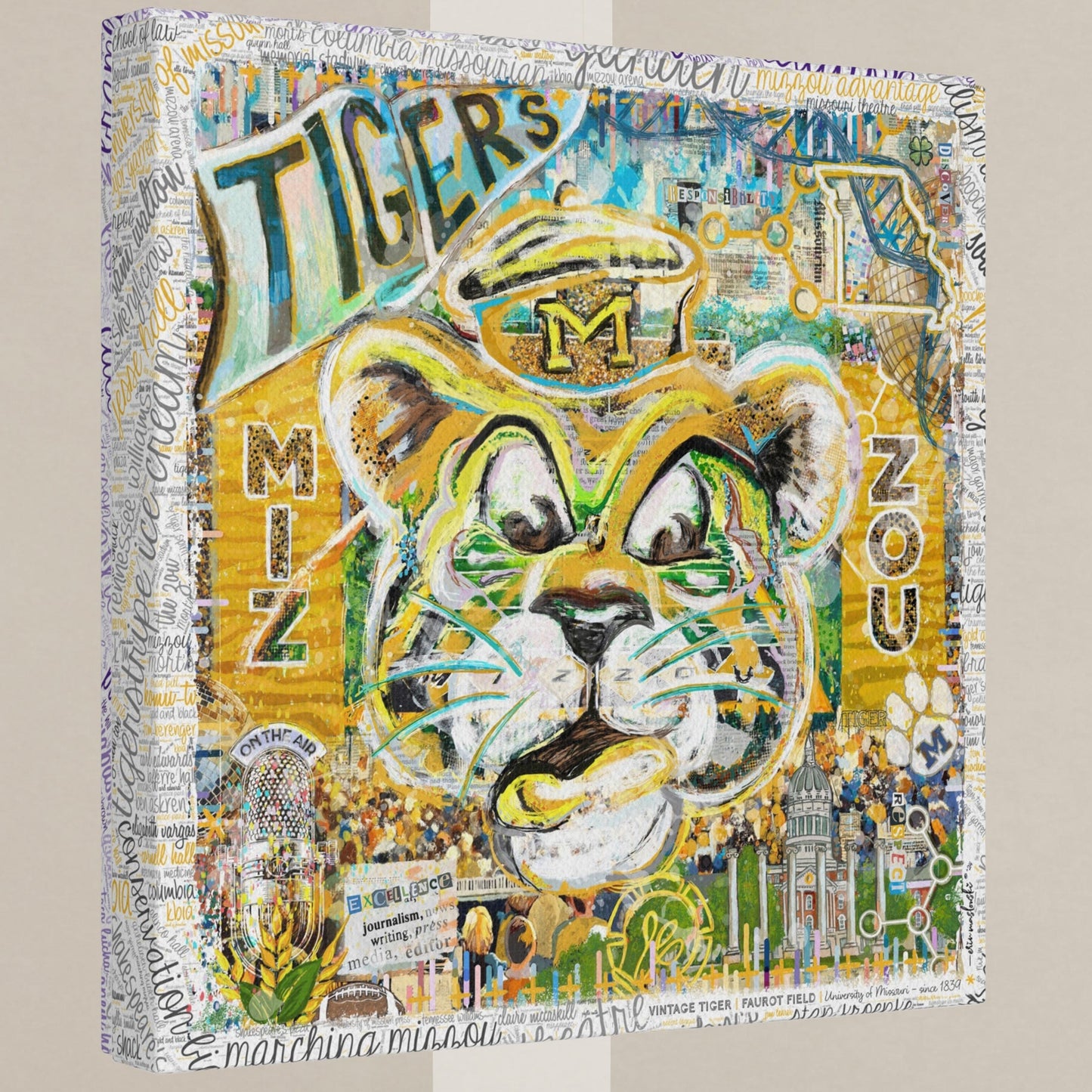 MU Vintage Mizzou Truman Tiger Art: Faurot Field Missouri Canvas Print