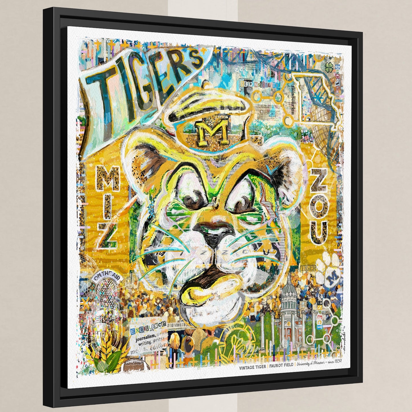 MU Vintage Mizzou Truman Tiger Art: Faurot Field Missouri Canvas Print