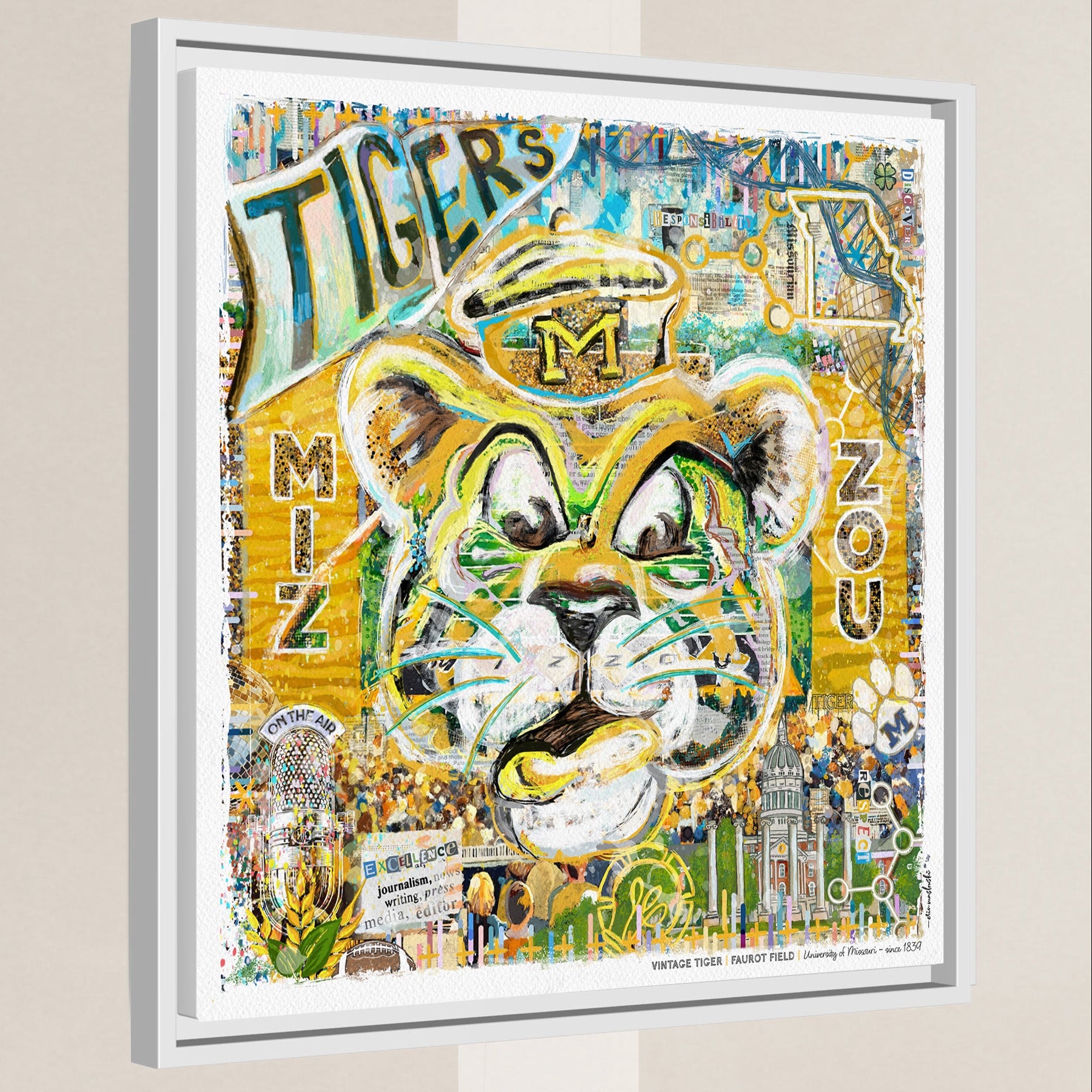 MU Vintage Mizzou Truman Tiger Art: Faurot Field Missouri Canvas