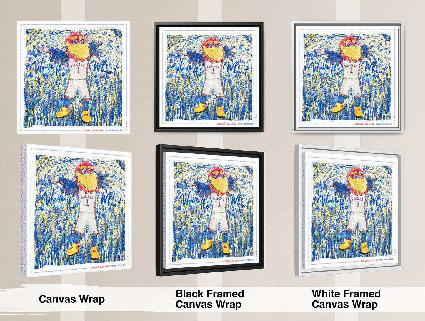 KU Jayhawk Wave the Wheat Art: University of Kansas Sketches Canvas Print