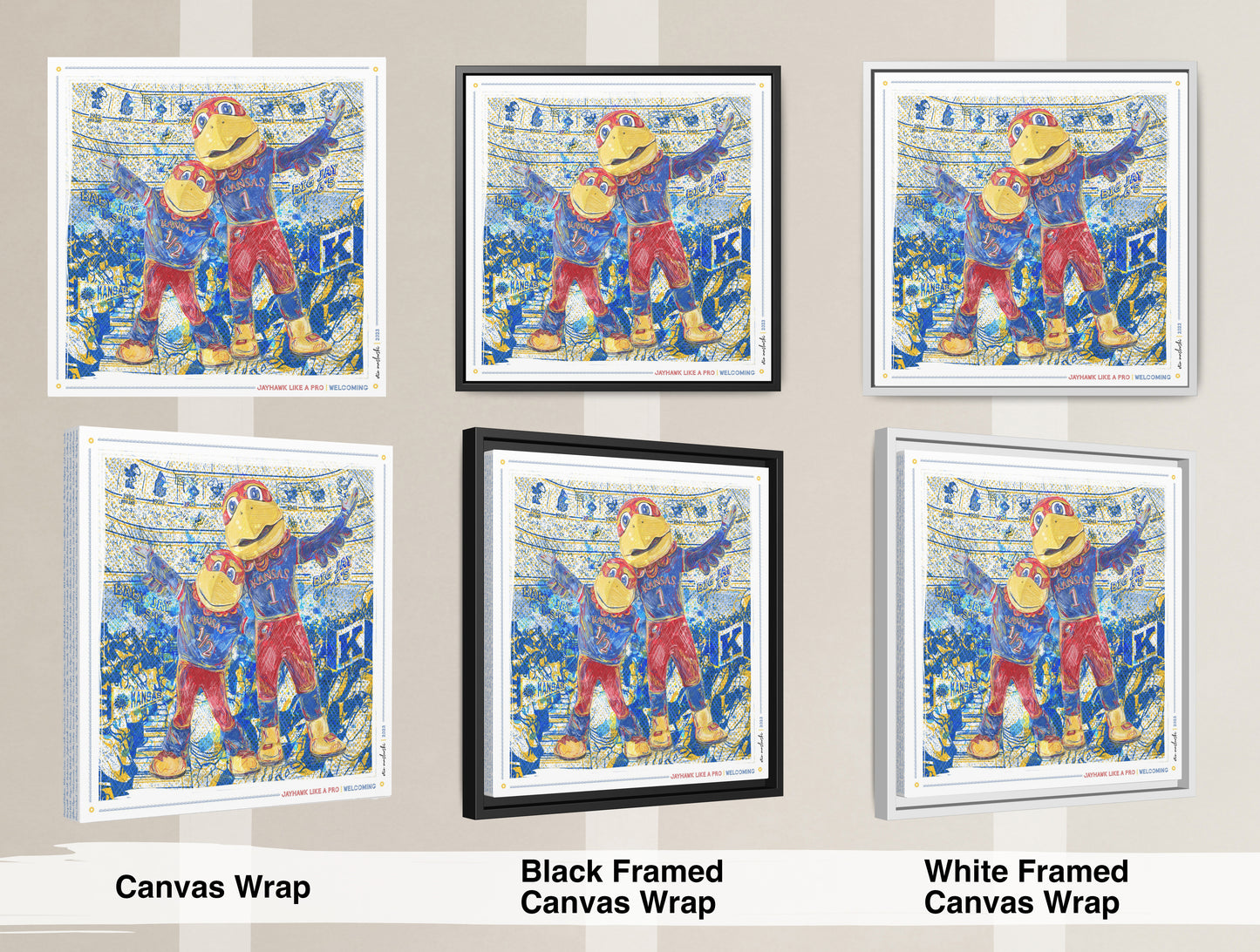 KU Jayhawk Welcoming Art: University of Kansas Big Jay and Baby Jay Sketches Canvas Print