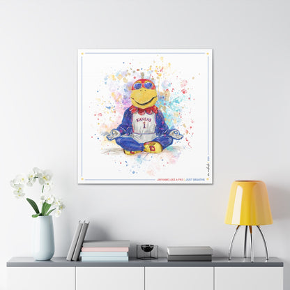 KU Jayhawk Just Breathe Art: University of Kansas Splatter Paint Canvas Print