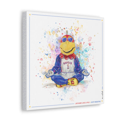 KU Jayhawk Just Breathe Art: University of Kansas Splatter Paint Canvas Print