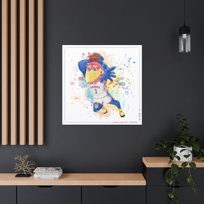 KU Jayhawk Hoopster Art: University of Kansas Basketball Splatter Paint Canvas Print